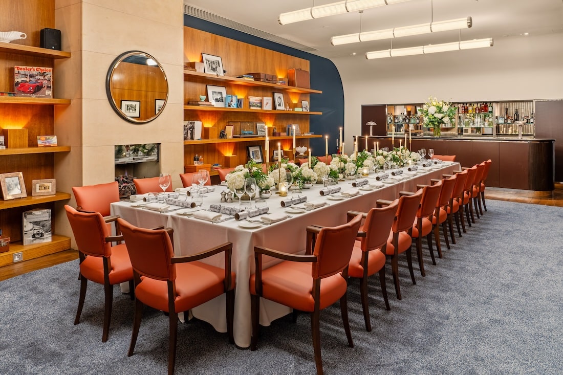 Private dining area at Bluebird, Chelsea, London after lighting project completion.