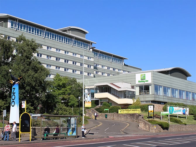 Image of Holiday Inn Edinburgh Zoo Front Entrance after Lighting Project