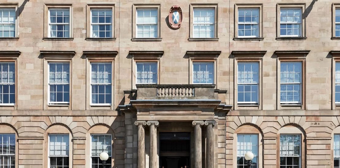 Exterior view of Blythswood Square Hotel after successfully completed lighting project by Lightsave Projects.