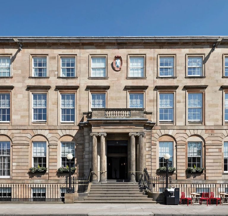Exterior view of Blythswood Square Hotel after successfully completed lighting project by Lightsave Projects.