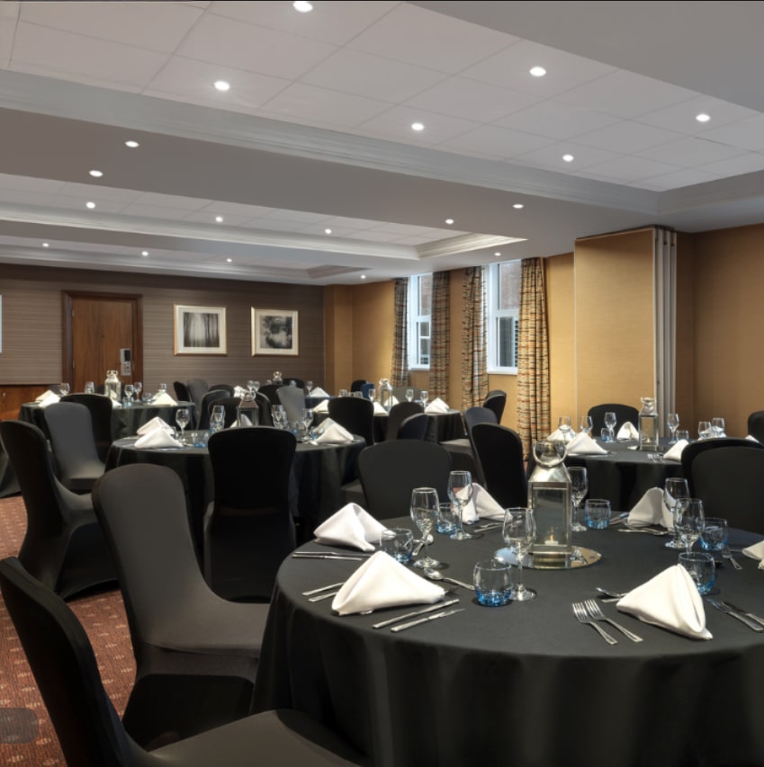 Cheltenham Chase Hotel restuarant area after lighting project completion.