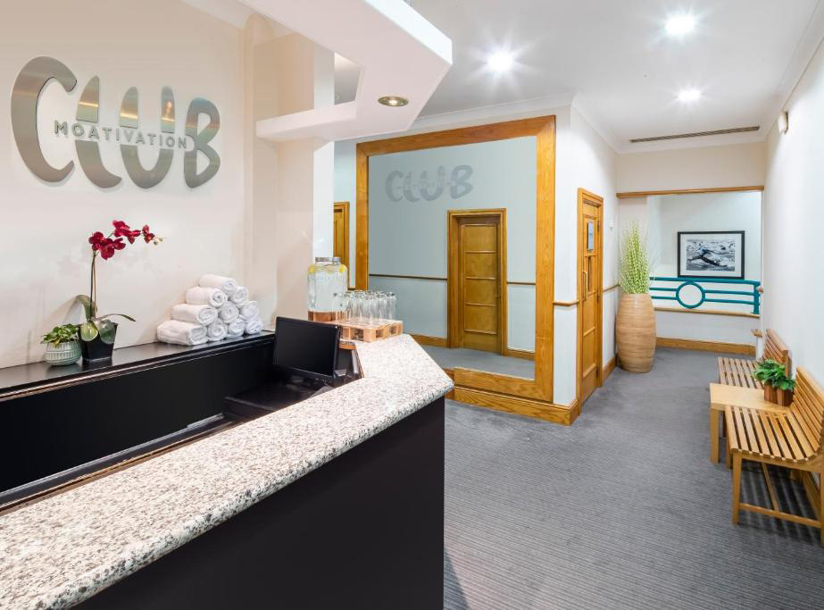 Crowne Plaza Solihull lesire club reception area after successful lighting project.