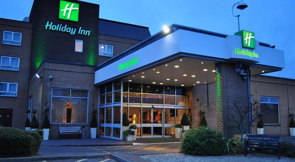 Holiday Inn Eastleigh hotel entrance after lighting project completion.
