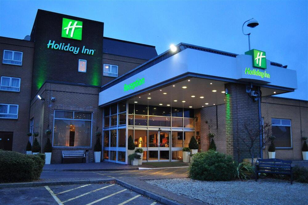 Holiday Inn Eastleigh hotel entrance after lighting project completion.