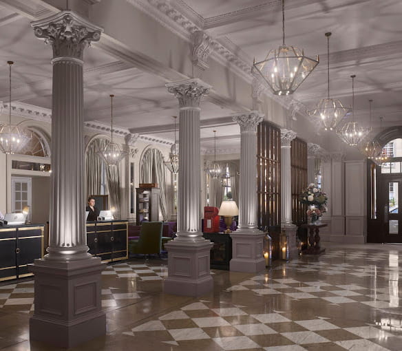 Reception area of the Intercontinental Edinburgh hotel George Street.